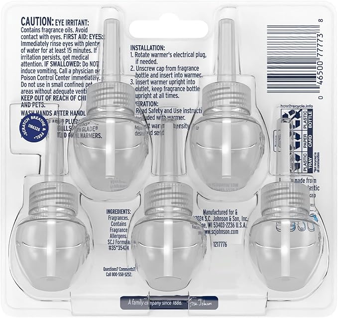 Glade PlugIns Refills Air Freshener Scented and Essential Oils for Home and Bathroom Apple Cinnamon 3.35 Fl Oz 5 Count (Pack of 5) 25 Refills Total