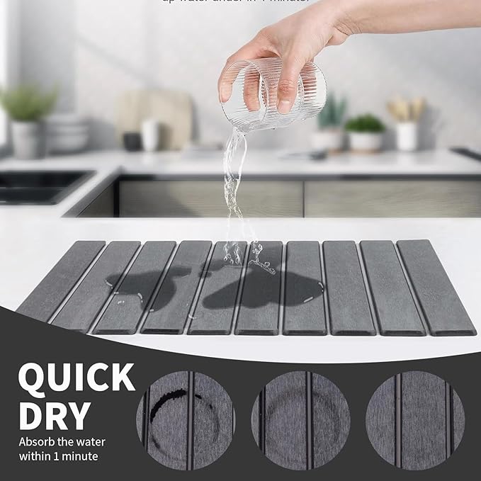 Large Stone Dish Drying Mat for Kitchen Counter 24 x 16 Stone Drying Mat Foldable Quick Dry Absorbent Diatomaceous Earth Bath Mat Countertop Fast Dry Pad for Kitchen Dishes Bottles Cups Bathroom