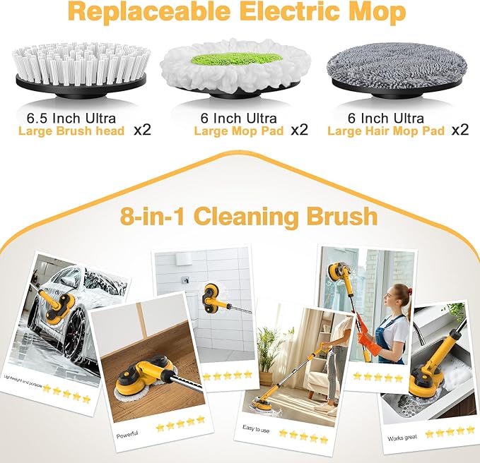Cordless Electric Mop for Dewalt 20V Battery (NO Battery) 2 in 1 Spin Mop &amp Electric Floor Scrubber Machine with LED Light &amp Water Spray 800 RPM Rotating Electric Mops for Floor Cleaning (Go