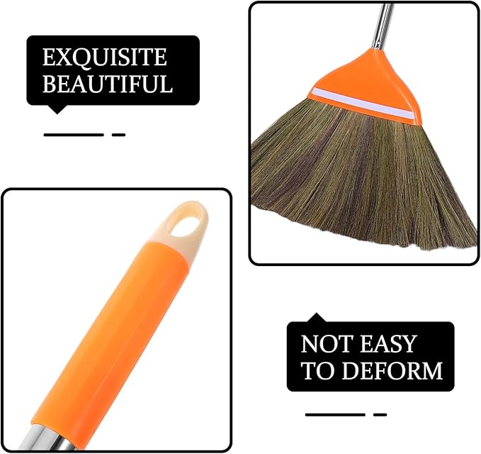 Natural Broom for Sweeping Indoor Outdoor - 41.7 Long Hand Handle Broom - Vietnam Handmade Straw Soft Design for Home Kitchen Garage Bedroom