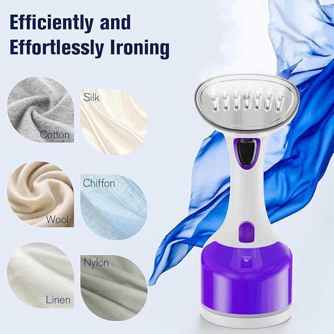 DBC Steamer for Clothes 1500W 20S Fast Heat-up Portable Handheld Steamer for Clothes 2 in 1 Fabric Wrinkle Remover with Fabric Brush 250ml Water Tank Ideal for Home Office Travel Purple