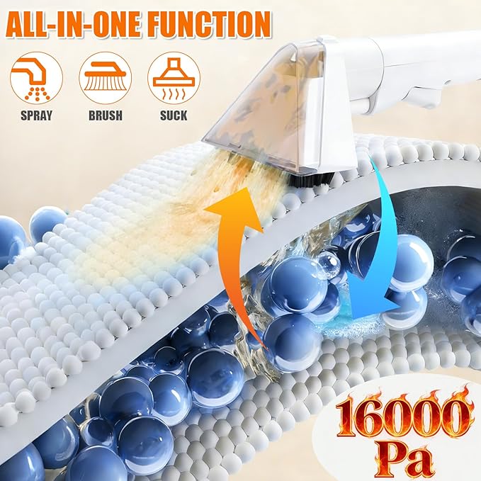 Portable Carpet &amp Upholstery Cleaner Machine 800W Brushless Motor 16KPa Powerful Suction Self-Cleaning with 3 Brush Heads Deep Cleaning Spot Shampooer for Pet Sofa Couch Car &amp Area Rugs
