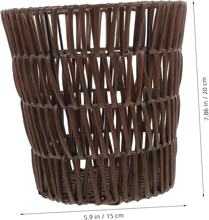 Happyyami Woven Waste Basket Multi Functional Storage Holder for Clothes and Sundries Rustic Design Small Laundry Basket for Home Organization