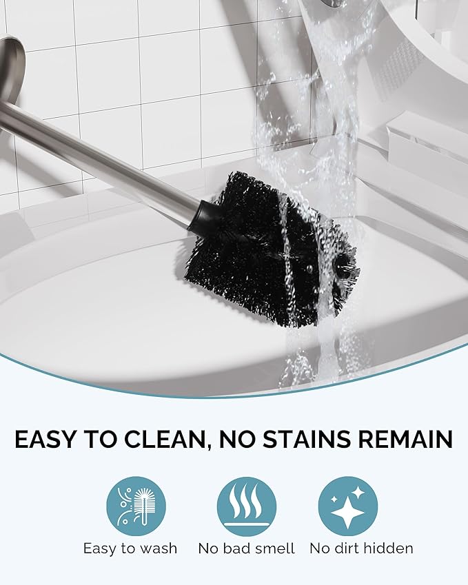 Toilet Brush and Holder Set Stainless Steel Toilet Bowl Brush with Lid Rust Proof Toilet Cleaner Brush with Caddy Durable Bristles Splash Proof Ideal for Bathroom (1 Pack Brushed Nickel)