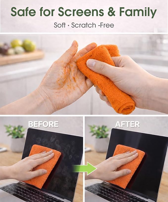 Microfiber Cleaning Cloth Roll–100 Pack Tear Away Microfiber Towels Reusable Washable Scratch-Free Kitchen Towels for Car Home Kitchen Glass Dishes(Honey Orange)