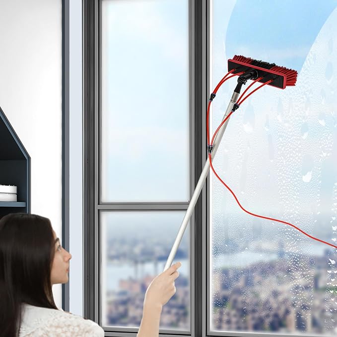 Window Cleaning Poles Water Fed Brush Window Solar Panel Cleaning Washing Pole w/ 20m Pipe Cleaning Extendable Telescopic Pole Water Fed Brush Spray Washer