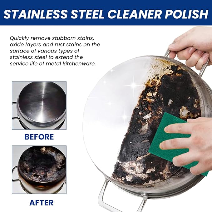 Stainless Steel Cleaning Paste Heavy-Duty Degreaser &amp Rust Remover For Kitchen Oven Cookware And More(3PCS)