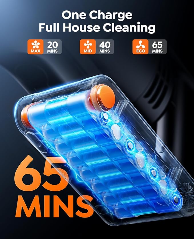 Fieety Cordless Vacuum Cleaner 600W/50KPa/65Min Runtime Stick Vacuum with 3.3Ft Hose Wall Mount Charging Auto Mode Touchscreen Self-Standing Vacuum Cleaner for Home/Pet Hair/Carpet/Car Fragrance