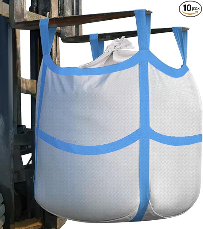 10Pcs FIBC Bulk BagOne Ton Bag 35.4L x 35.4W x 43.3H3300lbs SWL Safty Factor 3:1Woven Polypropylene BagsFour HangingDuffle Top Flat X-Bottom