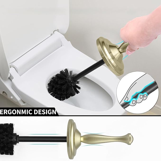 Satin Matte Soft Gold Toilet Bowl Brush with Holder Durable Bathroom Cleaning Tool Modern Design for Easy Toilet Maintenance Bathroom Cleaner Brush for Efficient Cleaning and Hygiene