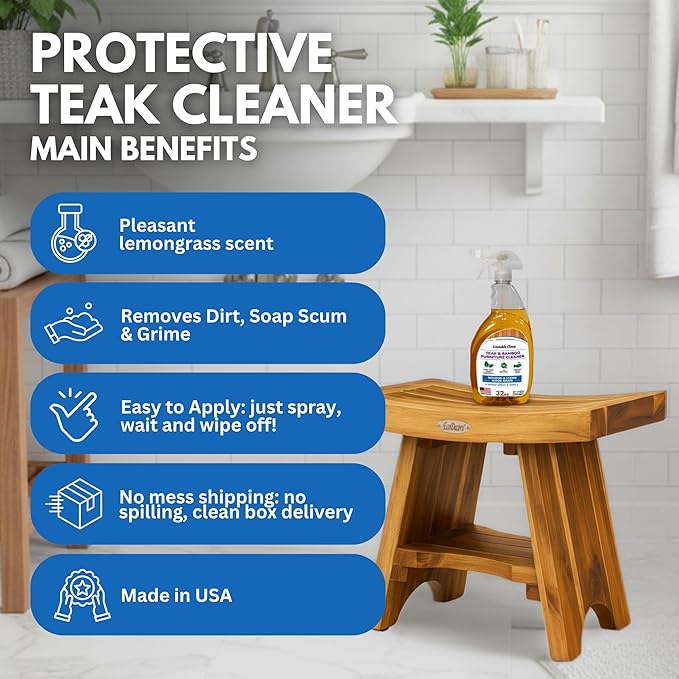 EcoDecors Teak Cleaner Protective Teak Wood Restorer Eco Household Wood Furniture Cleaner Spray bottle For Hardwood &amp Bamboo Furniture – Certified EPA Safer Choice - 32 oz