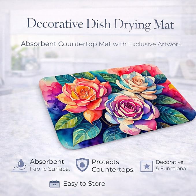 Caroline's Treasures DAC1434DDM Gardenias in Color Dish Drying Mat Absorbent Dish Drying Mat Pad for Kitchen Counter Dish Drainer Mat for Countertop 14 x 21 Multicolor