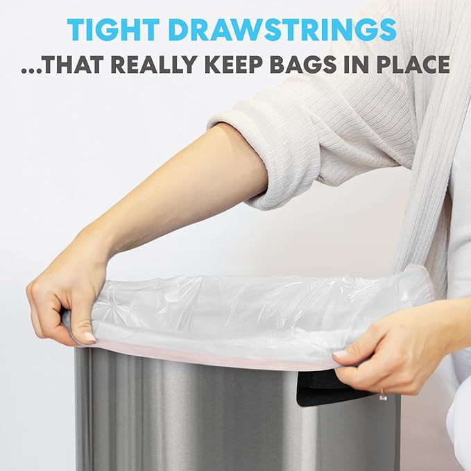 Simpli-Magic 17 Gallon Drawstring Trash Bags Code C 120 Pack – Tall Kitchen Garbage Bags Custom Made with Premium Materials (White)