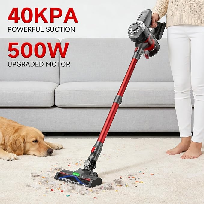 Hearten Cordless Vacuum CleanerUpgraded Stick Vacuum with LED Display Anti-Tangle Self-StandingAnti-TangleLightweightVacuum Cleaner for Home Pet Hair Carpet Hardwood Floor