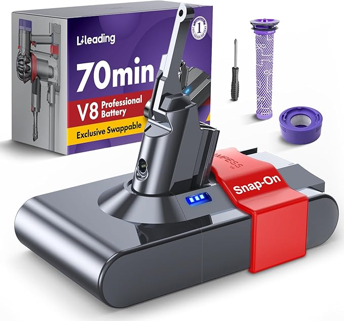 70 Minutes Exclusive Swappable V8 Battery Compatible with Dyson V8 Animal/Absolute/Motorhead/Fluffy Includes 2 Filters