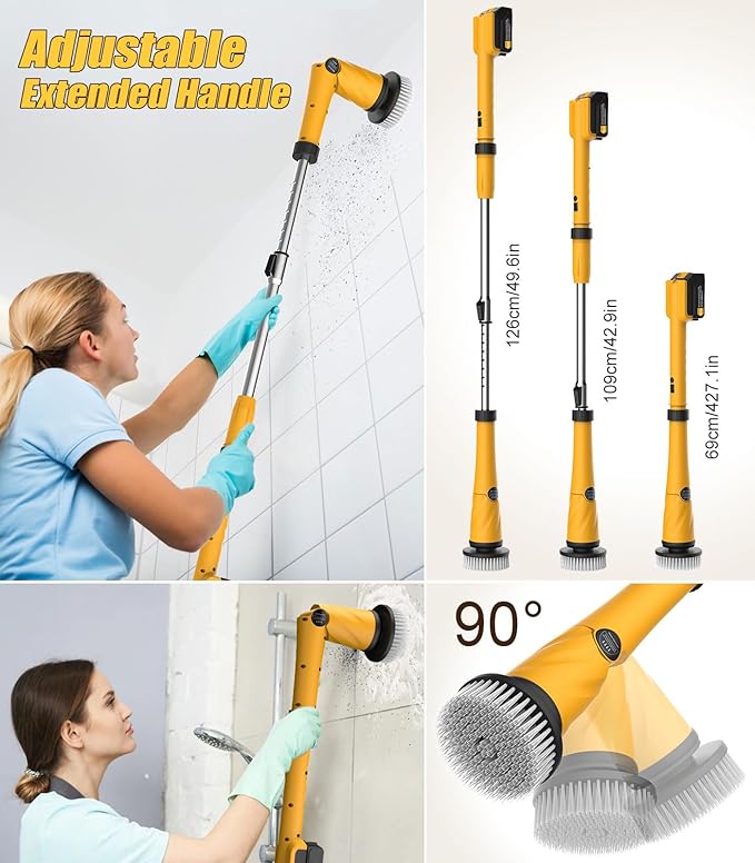 Qimedo Electric Spin Scrubber Extra Large Brush Q36000 mAh Best Battery Power Scrubber for Cleaning1200RPM Shower Cordless Cleaning Brush with 8 Brushes for Bath/Tub/Tile/Floor (Smart Display)