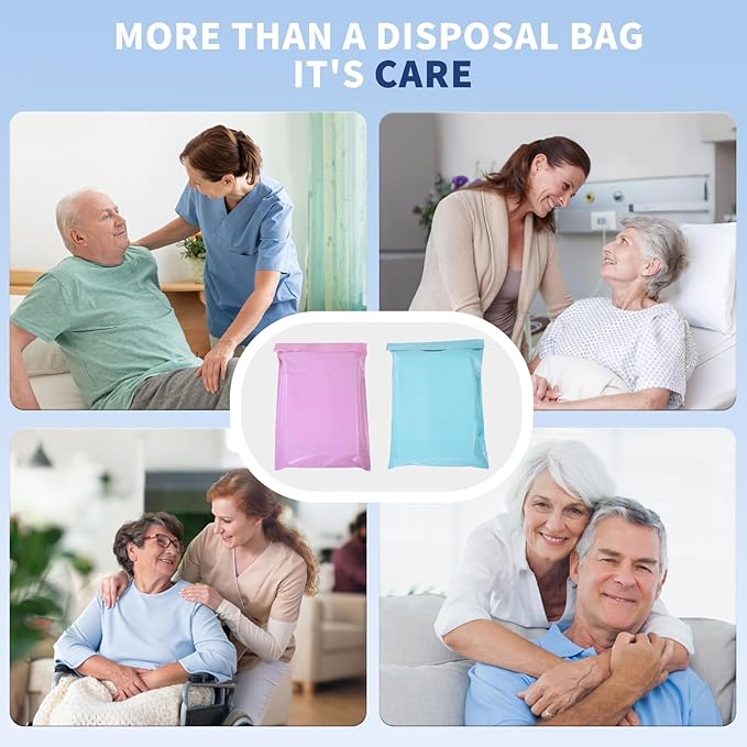 PHOGARY 100Pcs Adult Diaper Disposal Bags Disposable | Odor Lock Leak-Proof &amp Tear-Resistant | Large 11.8 x 17.3 Inch Discreet Disposal Bags for Incontinence Supplies (Purple)