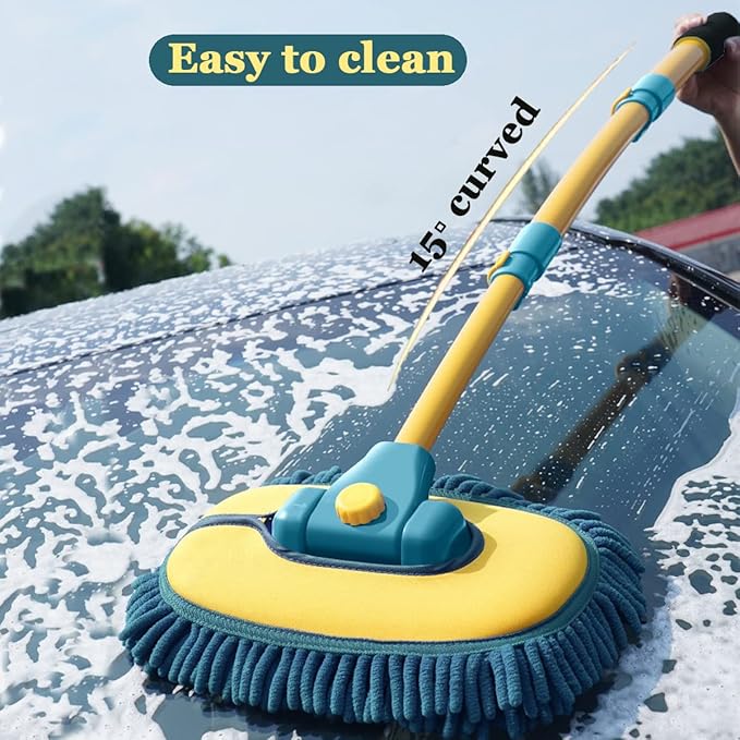 Car Wash Brush with Long Handle Car Wash Mop Mitt with 2 Replacement Head  Extension Pole Car Brush Cleaning Kit for Cars Trucks
