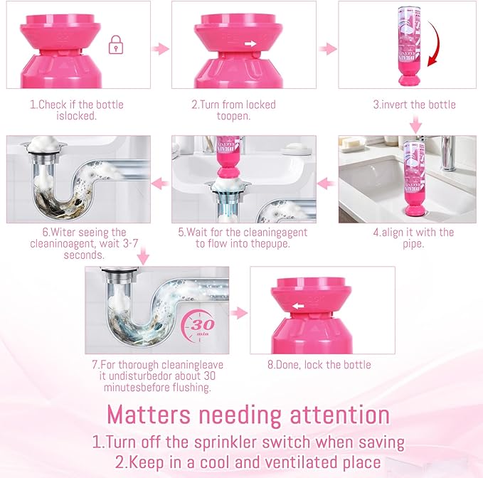 Foaming Drain Cleaner - Sink Cleaner and Deodorizer for Kitchen Sinks Shower Drains and Tubs Monthly Maintenance to Avoid Clogs. (2pcs coral pink)