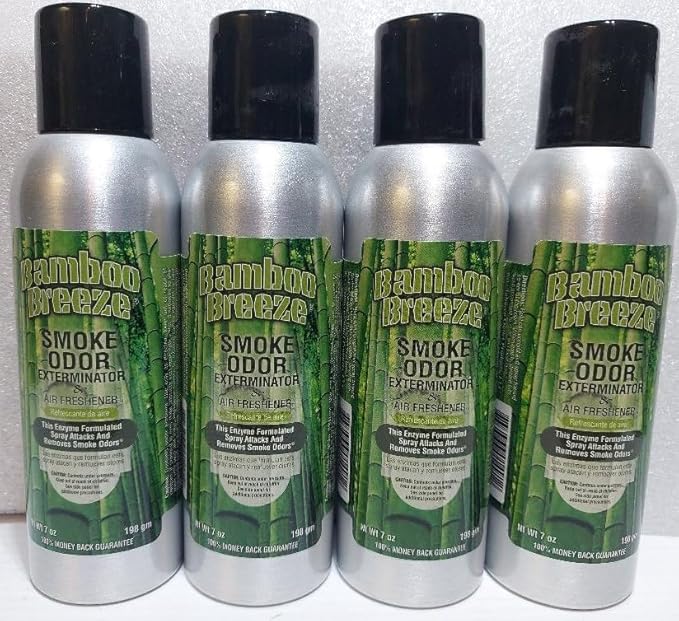 Smoke Odor Exterminator 198 gm/ 7 oz Large Spray Bamboo Breeze 7oz Can 4 Pack.
