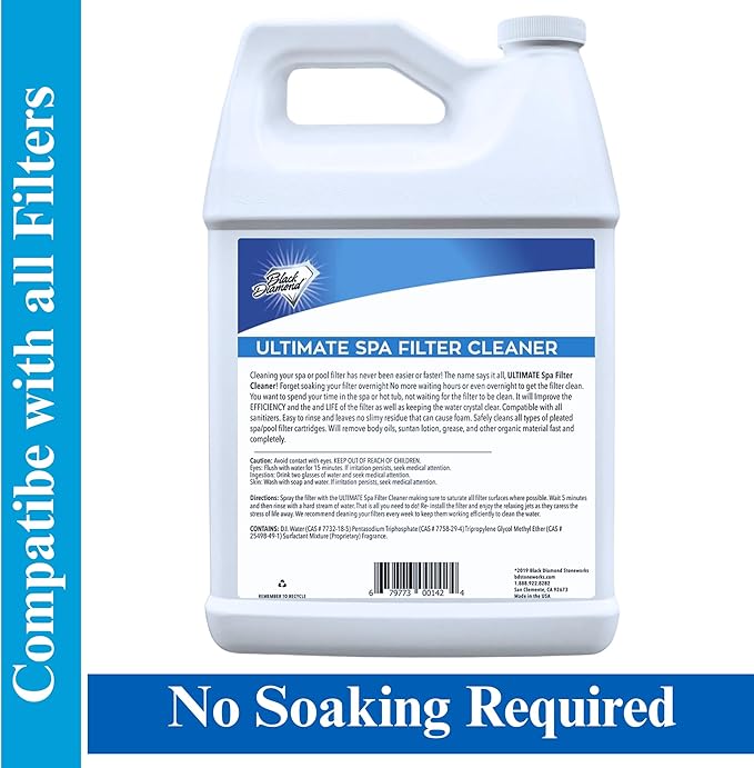 Ultimate Spa Filter Cleaner Fast-Acting Spray. Instant clean for Hot Tub &amp Pool Filters leaving behind no sticky residue. Prolongs filter life and pool equipment. No soaking. (1-Gallon)