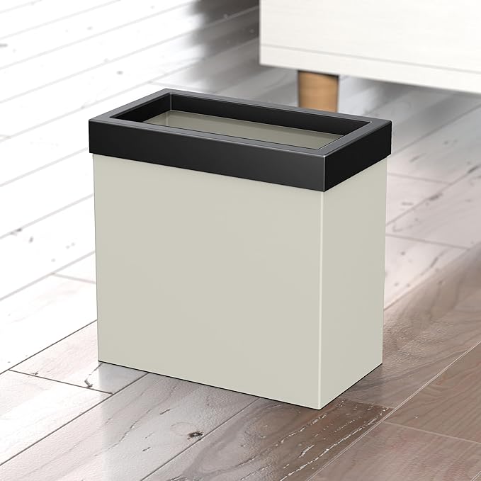 Gatco Modern Rectangle Wastebasket Matte Pearl and Matte Black Combo - Stainless Steel Trash Can with Removable Lid Leakproof 3 Gallon Capacity for Bathroom Bedroom Kitchen or Office