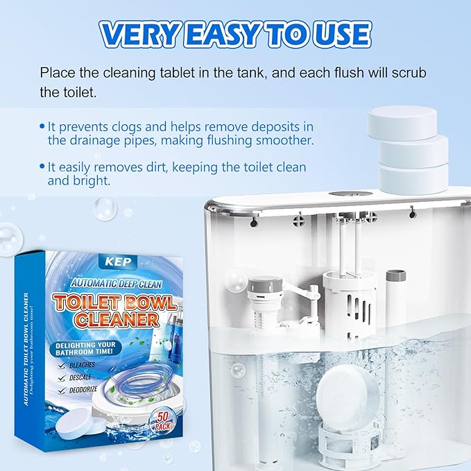 Automatic Toilet Bowl Cleaner Tablets–Fresh ScentLong-Lasting Clean–Safe for Tanks&ampPipes Deodorizing and Descaling –Bathroom Cleaner Against Tough Stains Keeps Bowl Clean Between Washes-50 PACK-1