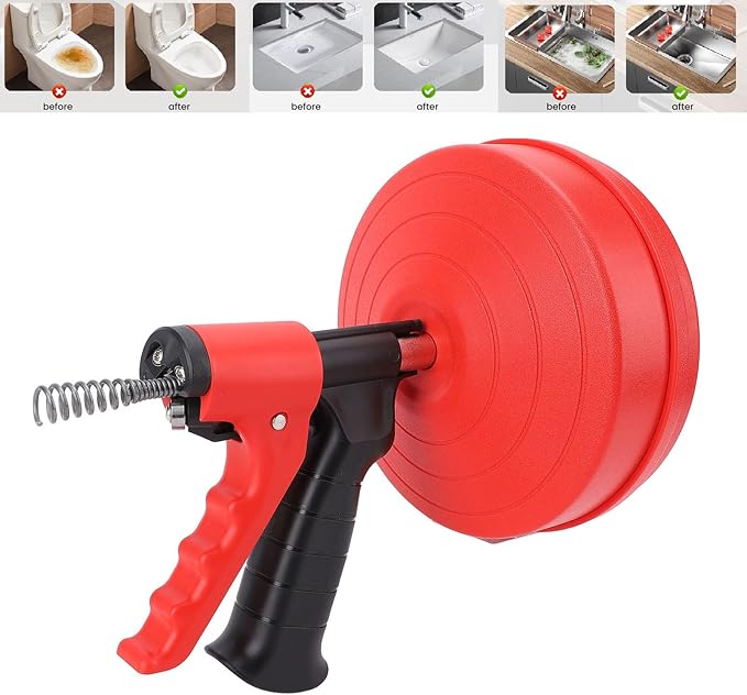 aqxreight Plumbing Snake 2 Modes Efficient 65 Manganese Steel Spring Drain Clog Remover for Kitchen Toilet 5m Spring Blockages Its of Manganese to Unblocking The Drain Clear (10m)