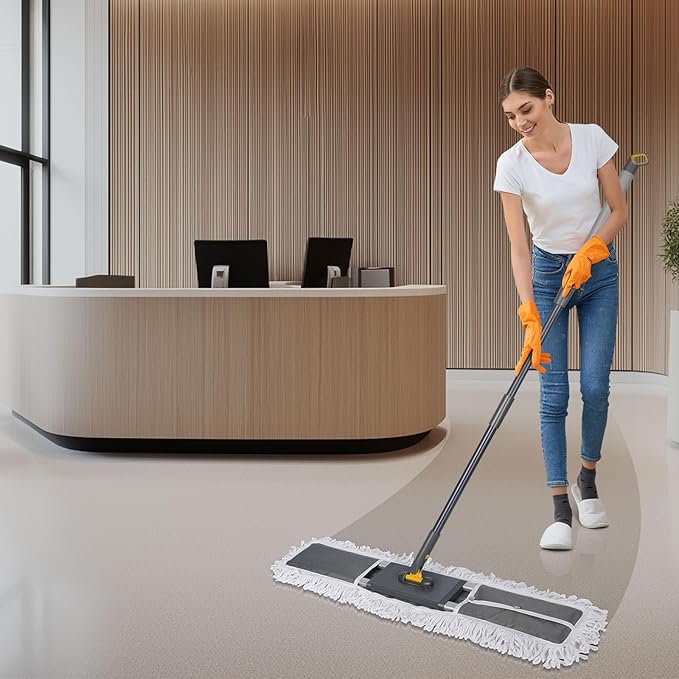 MASTERTOP Commercial Mop 36'' Large Dust MopHeavy Duty Industrial Push Mops with 3 Reusable Microfibre Pads &amp 62'' Adjustable Handle for HomeHotelMallWarehouse