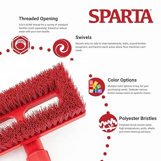 SPARTA 3638831EC05 Polyester Rectangle Scrub Brush Floor Brush Cleaning Brush With Swivel Head For Cleaning 8 Inches Red