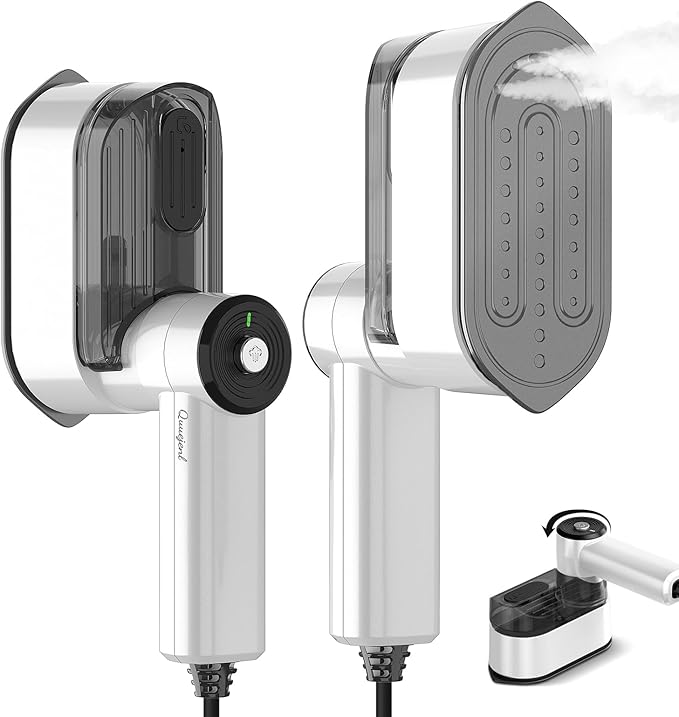 Travel Steamer for Clothes Small Iron - 1000W Portable Steamer &amp Mini Iron10s Fast Heat Handheld Mini Steamer with 8FT Cord Foldable Handle Travel College Dorm &amp Home Essentials (White)