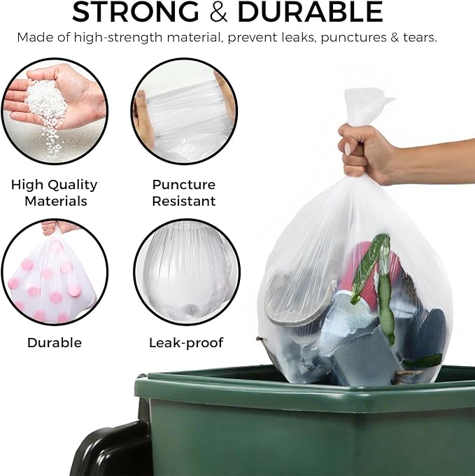6-8 Gallon Medium Trash Bags 500 Count Super Value Bulk Kitchen Garbage Bags Unscented Clear Wastebasket Bin Liners