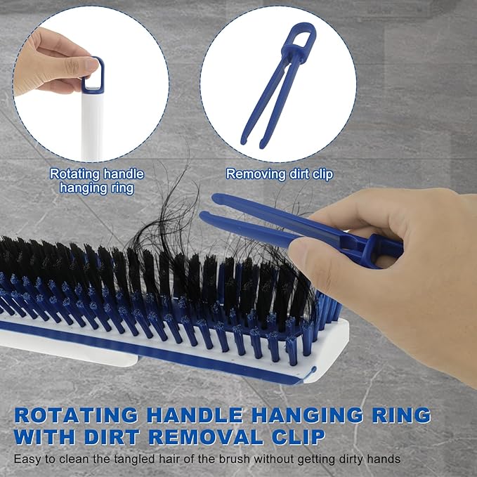 Floor Scrub Brush with Long Handle Floor Grout Scrub Brush 2 in 1 Heavy Duty Stiff Bristle Scrubber with Squeegee for Scrubbing Deck Tile Garage Floor Patio Concrete Shower Bathroom