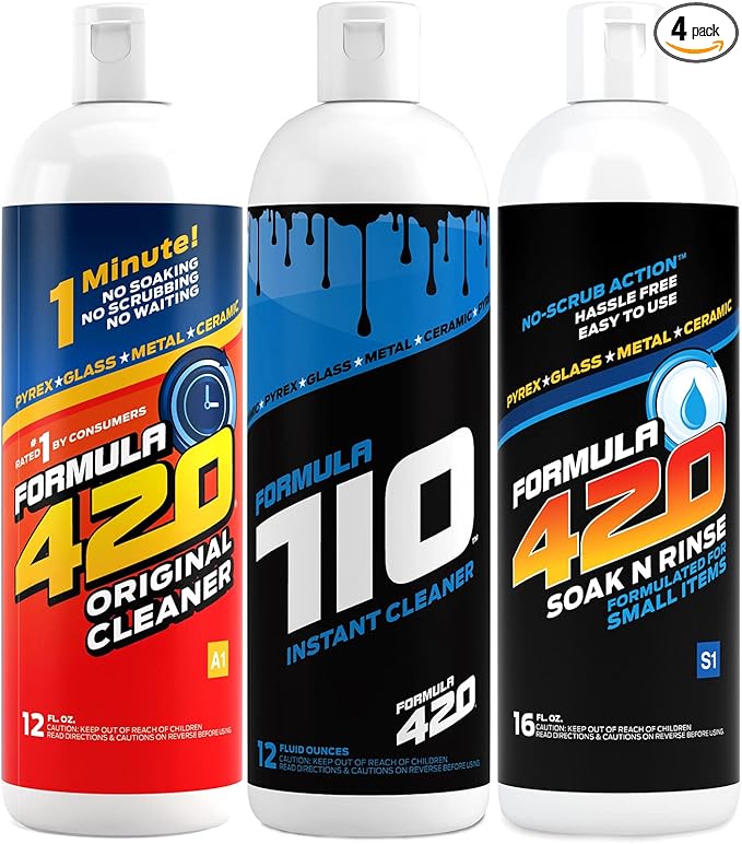 Formula 420 Bundle Pack : 1 Bottle Glass Metal Ceramic Pipe Original Cleaner 12 oz 1 Bottle Soak-N-Rinse 16 oz &amp 1 Bottle Formula 710 Instant Cleaner 12oz (3 Bottles Total)