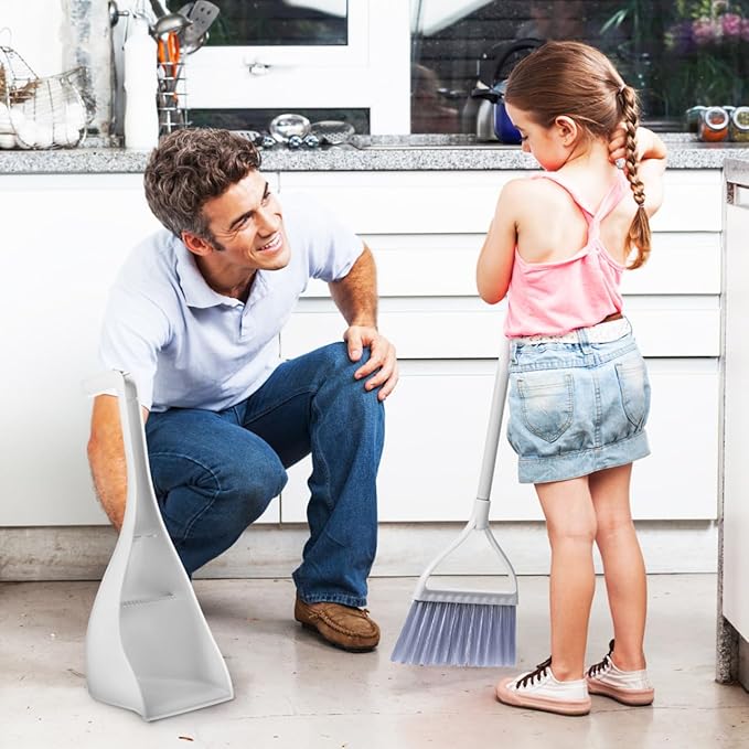 Mini Broom and Dustpan Set with Toothed Dustpan Compact Handheld Sweeper for Kitchen Car Desktop Small Spaces Cleaning