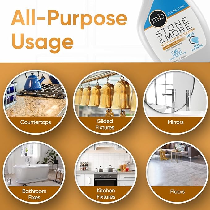 MB-5 Stone &amp More 2 Pack All Purpose Cleaning Spray Kitchen Counter Cleaner Spray for Marble and Granite– No Streak Formula for Stone Glass Granite Ceramic Corian Porcelain (2x 32 oz)