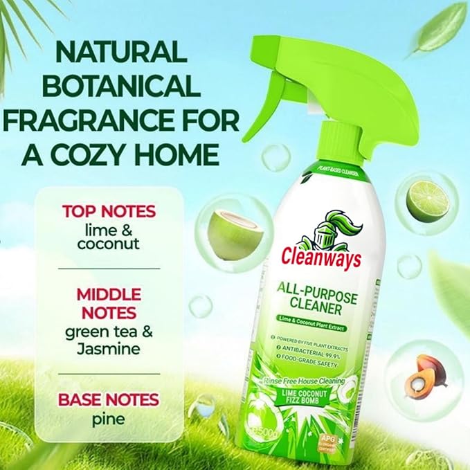 500ml Cleanways All Purpose CleanerMulti Surfaces Cleaner Spray Lime CoconutSuitable for Refrigerators Microwave Ovens and Rice Cookers Easy Home Cleaning with No Rinsing Required (1PCS)