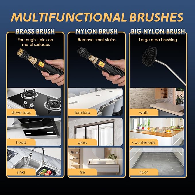2500W Handheld Steam Cleaner Pressurized Steam Cleaning Machine with 3 Brush Heads 20s Heat Up 1L Tank Multipurpose Mini Portable Steamer for Tile Grout Furniture Kitchen Car Home