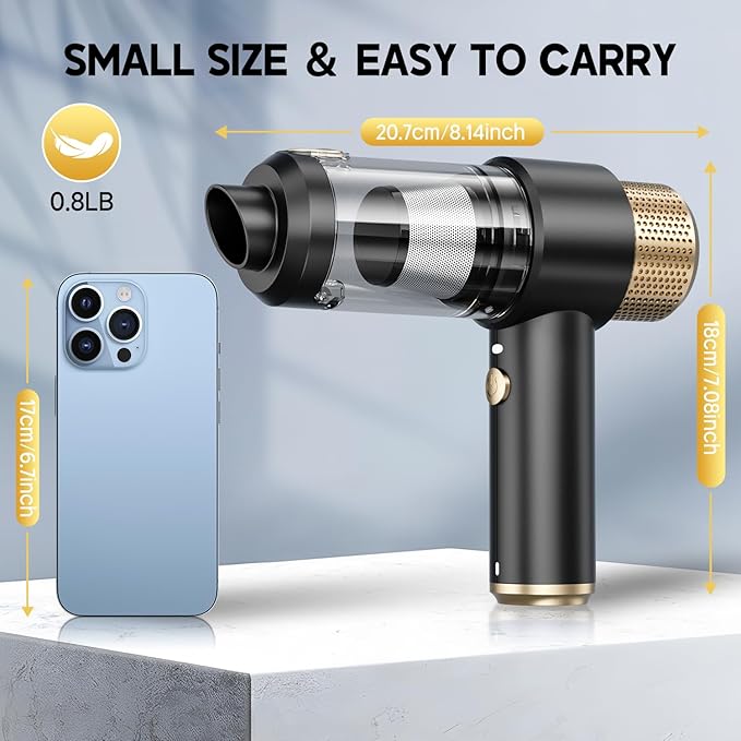 JONYJ Handheld Car Vacuum Cleaner 16000PA Hand Held Vacuum Portable Cordless 2 in 1 Air Duster and Vacuum Cleaner with LED Light Multi-Nozzles 120W High Power Mini Vacuum for Home Pet Office