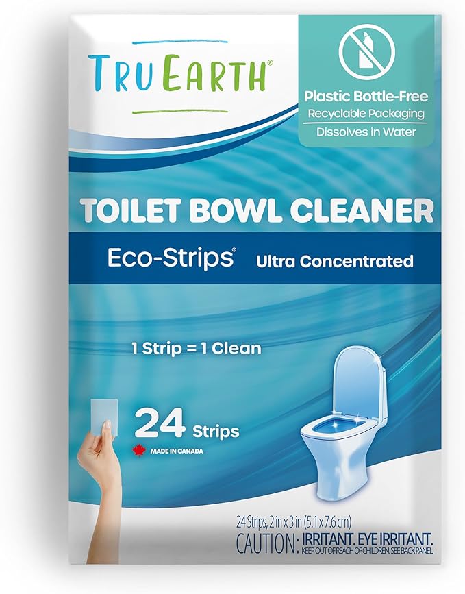 Tru Earth Toilet Bowl Cleaner Eco-Strips | Plastic Jug-Free Septic-Safe for Cleaning | Easy to Use | 24 Strips