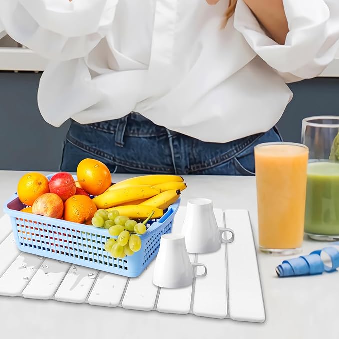 Diatomaceous Earth Stone Dish Drying Mat for Kitchen Counter – 24”x16” Non-Slip Quick-Dry Surface Sleek Foldable Design &amp Collapsible Storage White