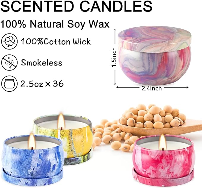 36 Pack Scented Candles Set for Home Relaxing Stress Relief Aromatherapy - Natural Soy Wax and Fragrance - Gifts for Women Mom Best Friend Wife Birthday