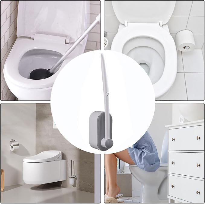 Wall Mounted Toilet Brush - Sponge Toilet Scrubber Kit Refillable Cleaner | Replaceable Head Anti Rust Stain Remover Product for Toilets Bowl Bathroom Cleaning 16 Refill Pads Hygienic Sanitation