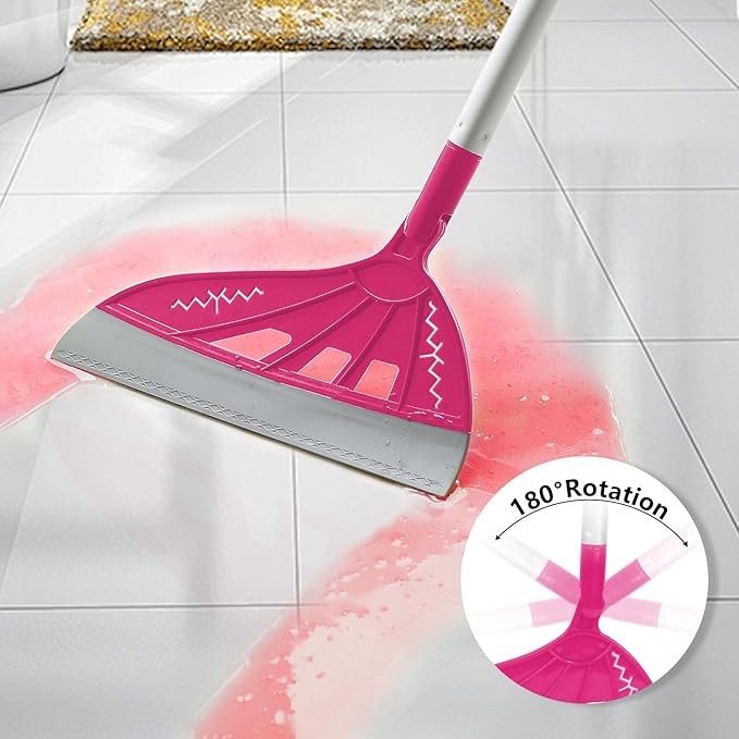 Magic Broom Sweeper Multifunction Replaceable Silicone Broom Household Squeegee for Floor Cleaning Bathroom Pet Hair Dog Broom Brush Set (Bright Pink)