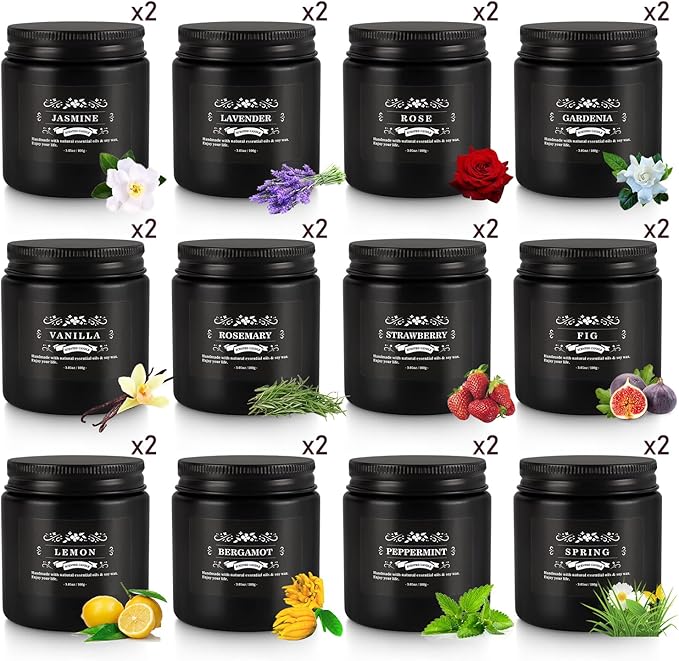 Scented Candle Set 24 PackBlack Candle for Home Scented Odor Eliminating Stress Relief Long Lasting Soy Wax Gift Set