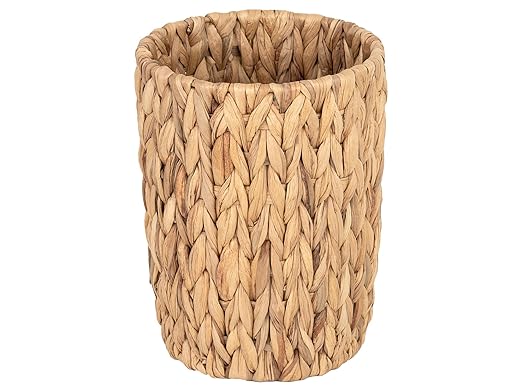 StorageWorks Wicker Waste Basket Small Trash Can for Bathroom Water Hyacinth Trash Basket for Office Wicker Garbage Can for Bedroom Round 1 Pack