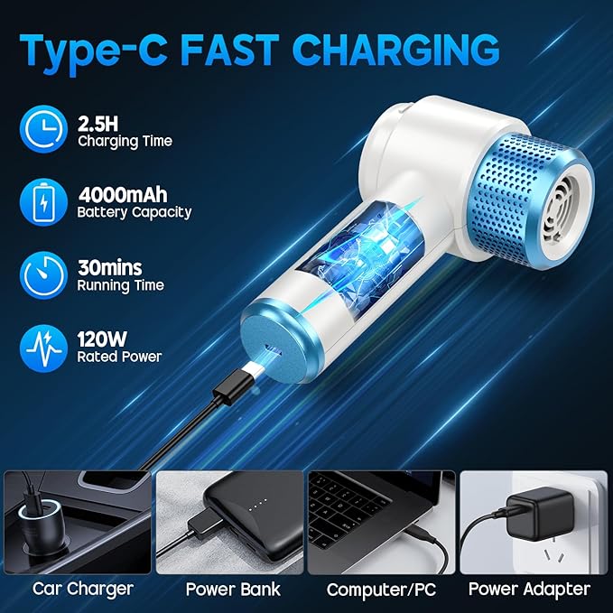 JONYJ Handheld Car Vacuum Cleaner 16000PA Hand Held Vacuum Portable Cordless 2 in 1 Air Duster and Vacuum Cleaner with LED Light Multi-Nozzles 120W High Power Mini Vacuum for Home Pet Office