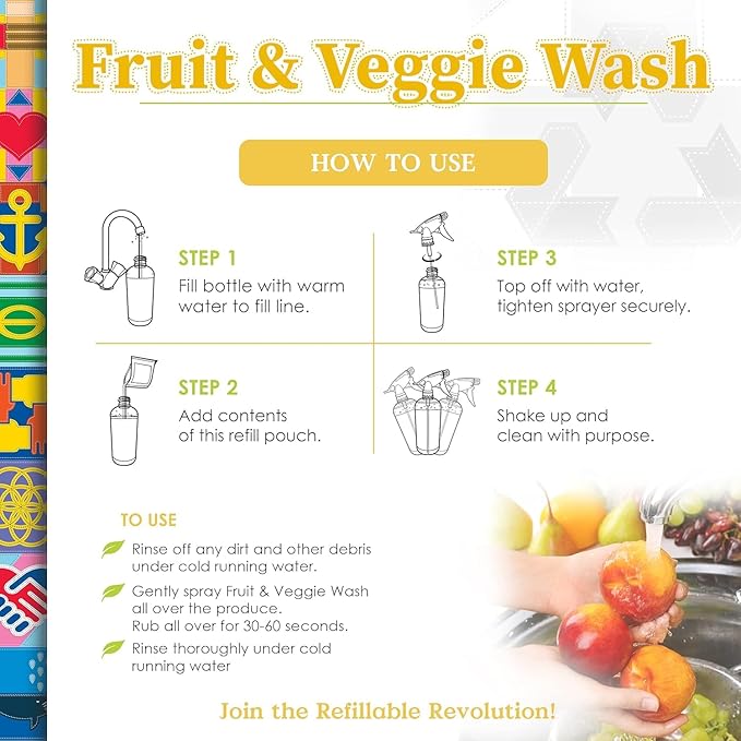 Truly Free Fruit and Vegetable Wash Refills | Veggie Wash Removes 99% Dirt &amp Wax | Plant-Based Produce Cleaner Spray | No Aftertaste Made in USA | Fragrance-Free 16oz (Pack of 3)