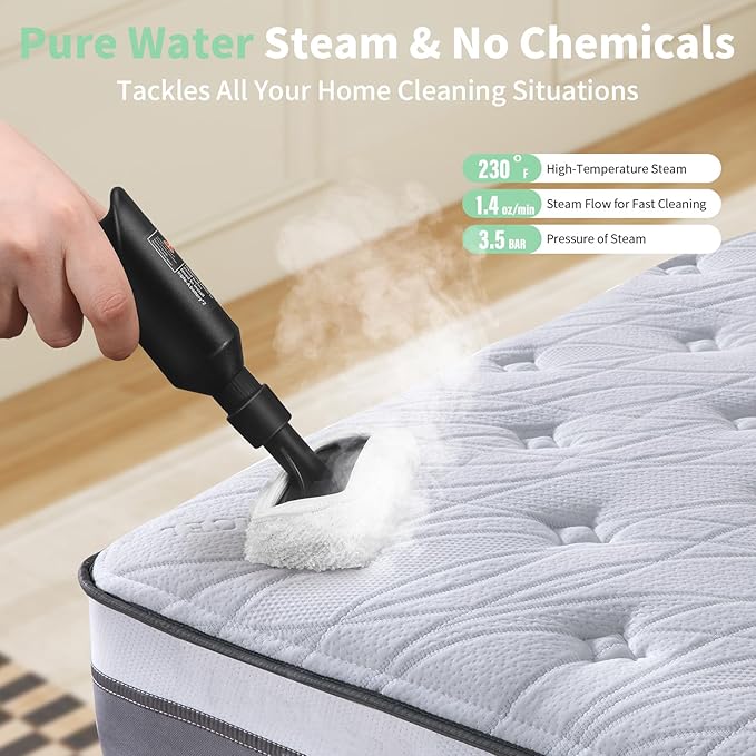 2500W Steam Cleaner - Adjustable 6-Level Steam Control 15s Fast Heat 1.6QT Water Tank Portable High-Pressure Steamer