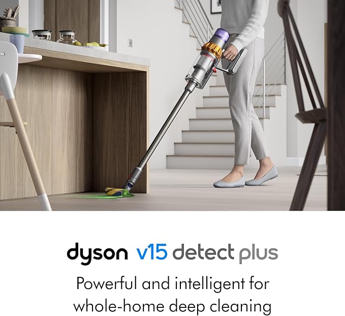 Dyson V15 Detect Plus Cordless Vacuum Illumination Reveals dust 240AW 3 Power Modes Up to 60 Minutes² Deep Cleans Hard Floors and Carpets Detangles pet Hair Converts to Handheld